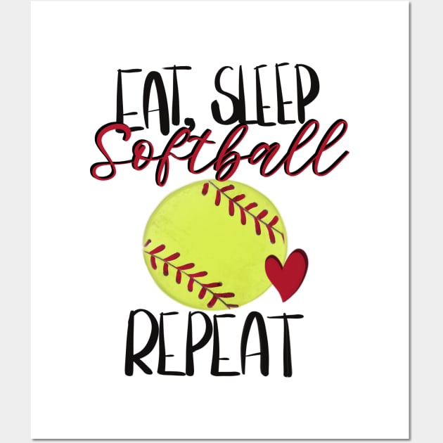 Eat, Sleep, Softball Repeat Design Wall Art by Sheila’s Studio